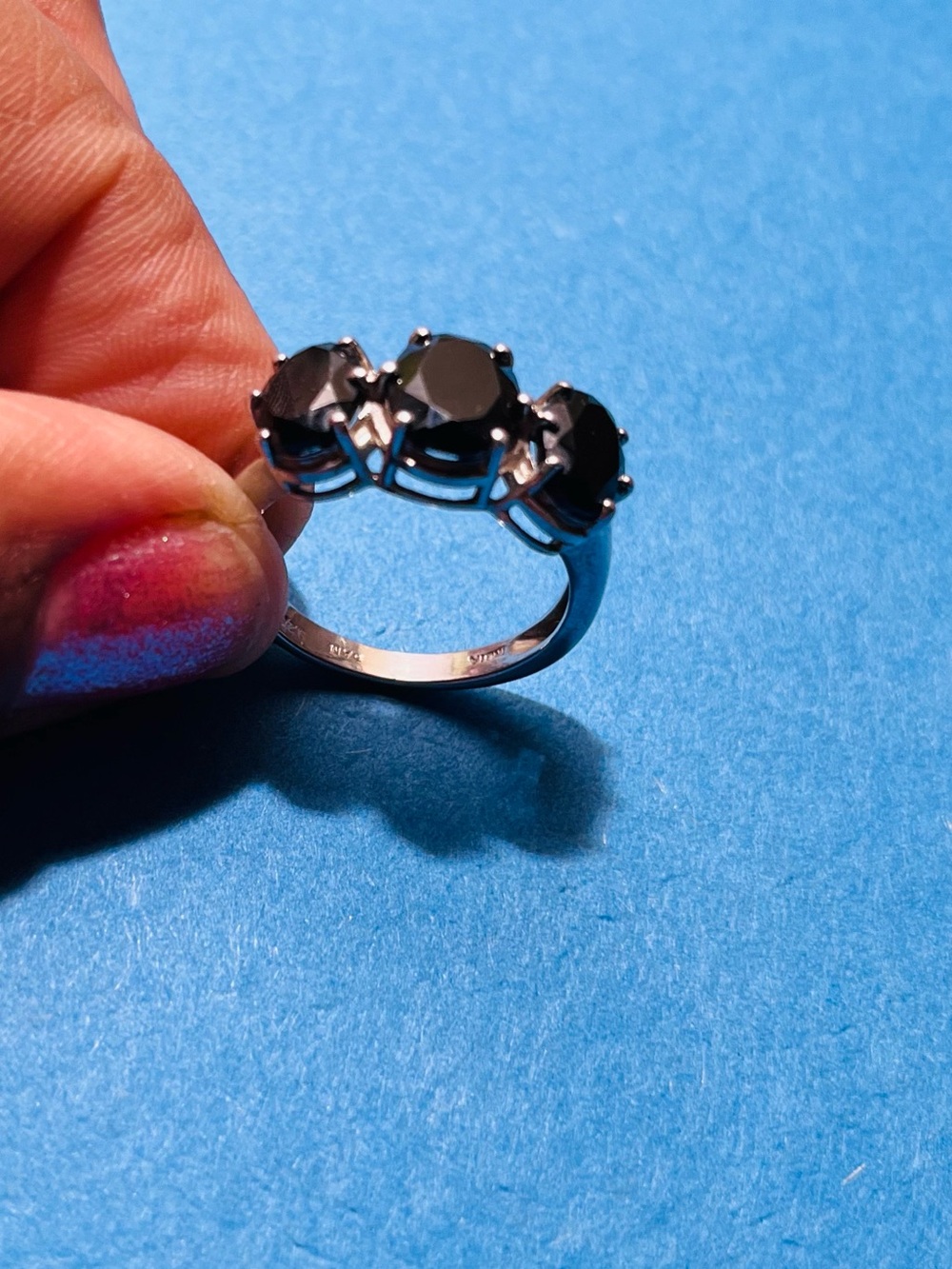 925 Silver Three-Stone Black Onyx Ring - Women Jewelry